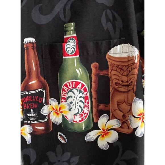 VTG Pacific Legend Hawaii SS Black Aloha Shirt Button Down Beer Bottle Floral M - Picture 4 of 16